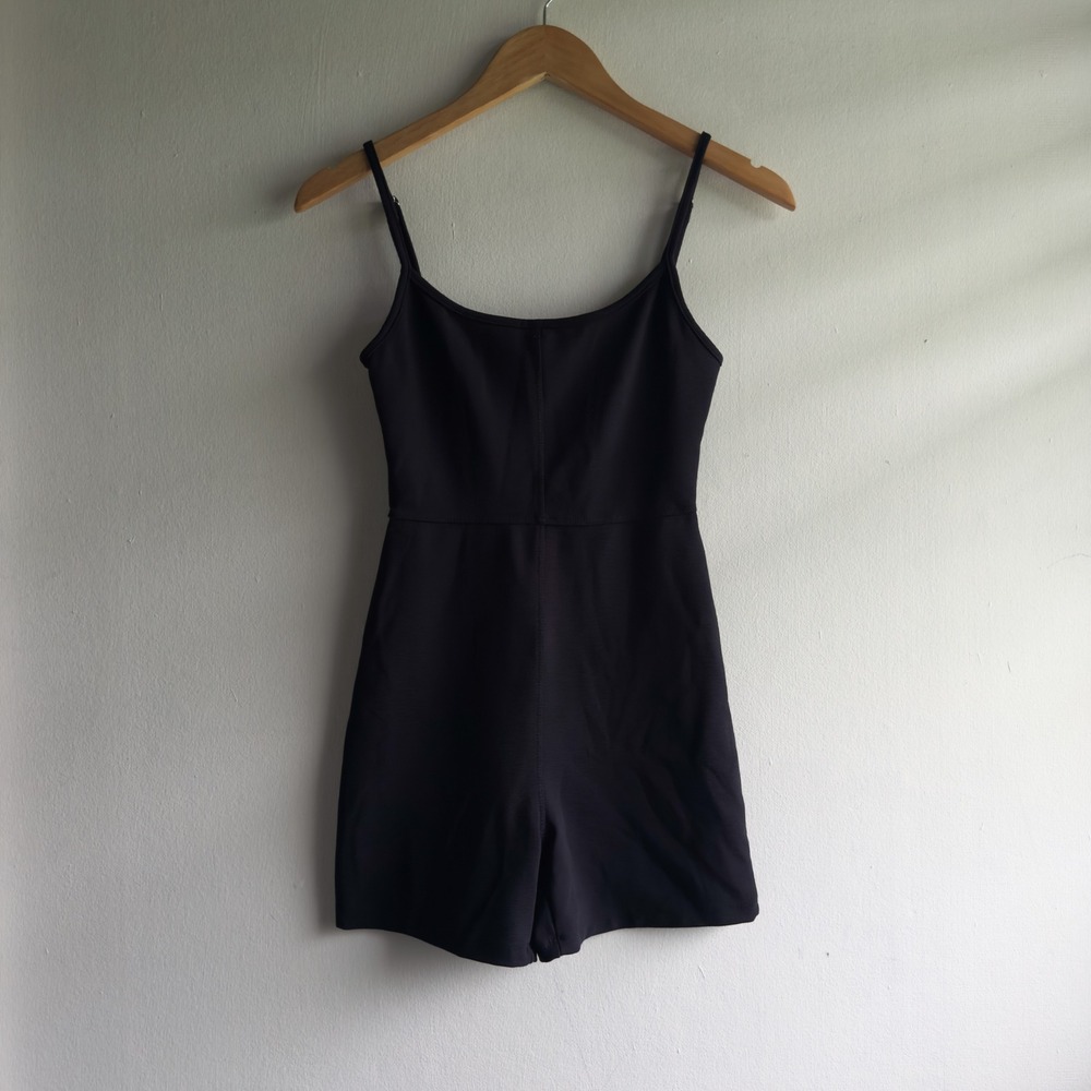 White Fox Ribbed Sleeveless Romper Women XS Black Minimalist Athleisure Bodysuit